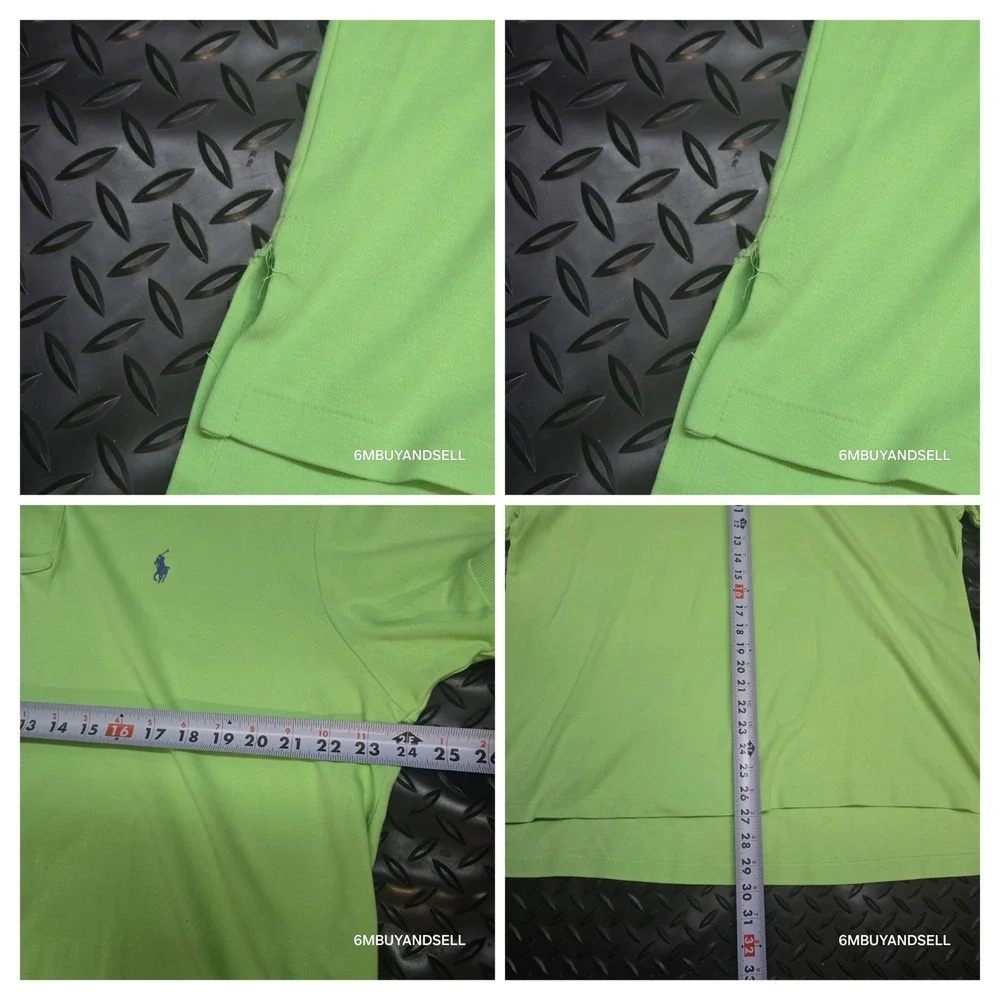 Polo Ralph Lauren Mens Large Lime Green Short Sleeve Pique Cotton Polo Shirt